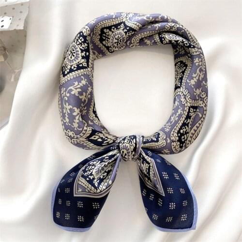 Luna&Dolphin Small Square Scarf 53x53CM 100% Nature Silk Cashew Flower Soft Bandanas Spring Headbands Bag Ribbon Lady Kerchief