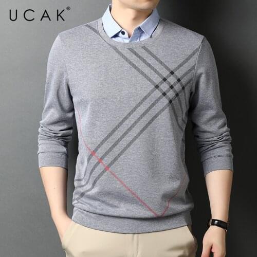 UCAK Brand Classic Casual Turn-down Collar Striped T Shirt Men Clothes Autumn Cotton Streetwear Long Sleeve T-Shirts U5731