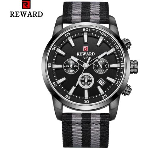 Mens Watch Top Brand Luxury REWARD Mens Watches Fashion Chronograph Military Sport Watch Nylon Strap Waterproof Watches Clock