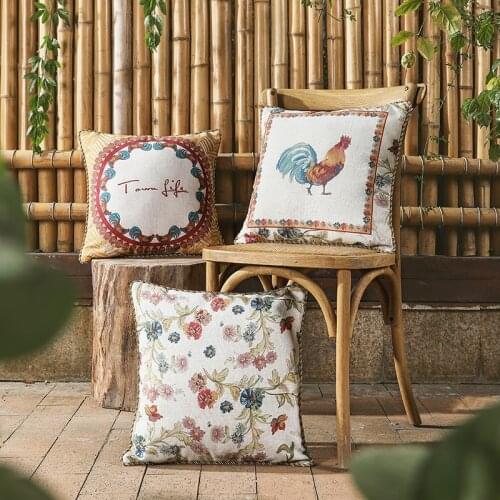 45x45cm cotton linen rooster printed cushion cover sofa decorative pillow case American country waist pillow cover backrest