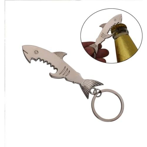 Creative Cute Shark Can Opener Keychain Key Clasp Ring Holder Gift Multifunction Bottle Beer Cap Opener Kitchen Bar Tools