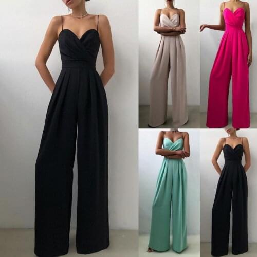 2021Newest Woman Minimalist Solid Color Women Sleeveless Mopping Long Jumpsuit Elegant Ladies Jumpsuit Wide Leg for Going Out