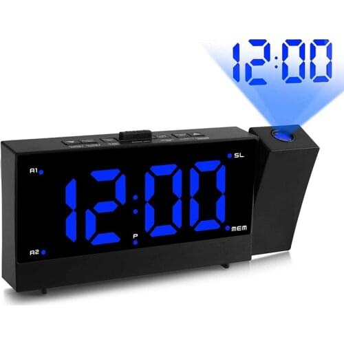 New Projection Alarm Clock Large Digital 180 ° Rotatable Clock Dual Alarm with FM Radio Bedside 2 USB Charging Port