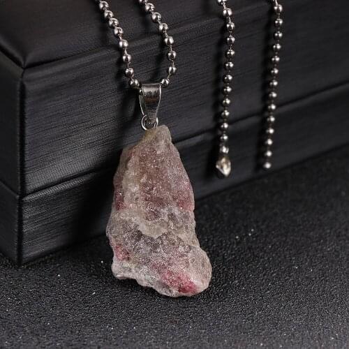 Original Irregular Natural Tourmaline Pendant Necklace For Men Women 4-5cm Big Unpolished Pink Crystal Quartz Stone Pendants