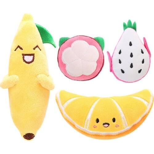 1pc Plush Cat Toys Chewing Teeth Cleaning Bite-Resistant Toys Fruit Banana Pitaya Mangosteen Plush Toy for Cat Pet Supplies