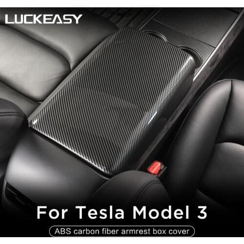 LUCKEASY Car Interior Accessories For tesla model 3 2017-2021 ABS carbon fiber armrest box cover
