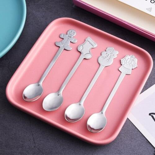 4pcs/set Christmas Gift XmasTableware Stainless Steel Christmas Dessert Coffee Spoon 2020 Navidad Christmas Decorations for Home
