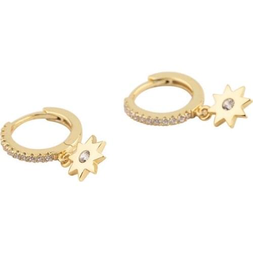 925 Sterling Silver Earring Fashion Zircon Sun flower Star Short Pendant Drop Earring Cute Wild Sweet Woman Girl Ear Jewel