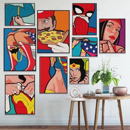 Superheroes Retro Print Poster Funny Cartoon Canvas Painting for Kids Room Decor Cartoon Wall Art Picture for Living Room