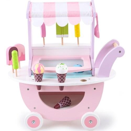 Childrens Wooden Ice Cream Selling Cart Toy Boys and Girls Experience Play House Simulation Tool Toy Ice Cream Cart for Kids