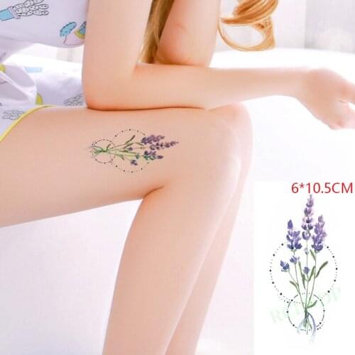 Waterproof Temporary Tattoo Sticker Lavender Purple Flower Circle Ins Hot Body Art Flash Tattoo Fake Tattoo for Women Men