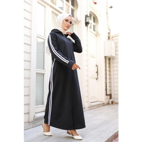 Womens Pocket Detailed Topcoat Dark Gray womens outwear zipper comfortable long topcoat ladies hijab muslim cloth