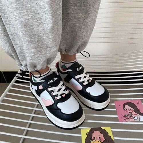Women Lolita Sneakers Cartoon Patchwork Heart black blue Girls Brand Breathable Thick Heels Sneakers Casual shoes Platform 2021