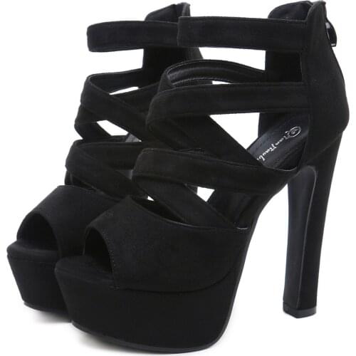 16 cm stage catwalk shoes 15 cm ultra-heeled thick shoes sandals hate sky high black high heel women summer women sandals