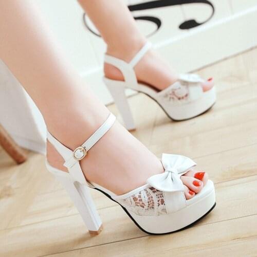 Women Summer lace mesh shoes Fish Mouth high heel ladys platform sandals evening dress wedding shoes femal Shallow mouth shoes