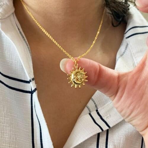 Gold Moon and Sun Charm Sunburst Necklace Bohemia Jewelry Stainless Steel Chain Friendship Necklace Best Friend Gifts Bff