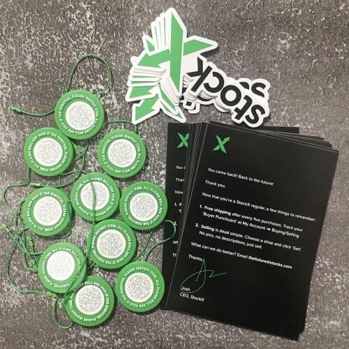 10sets Lot 2020 StockX Tag Green Circular Tag Rcode Stickers Flyer Plastic Shoe Buckle Verified X Authentic Tag