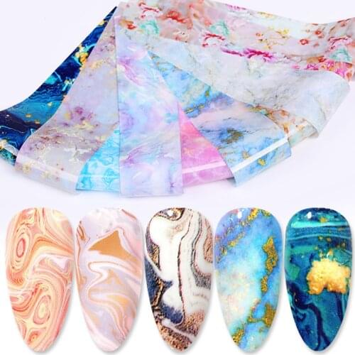 10 Pcs Nail Foils With Marble Flower Gilding Pattern Vintage Nail Transfer Foil Nails Art Decorations 4*20cm