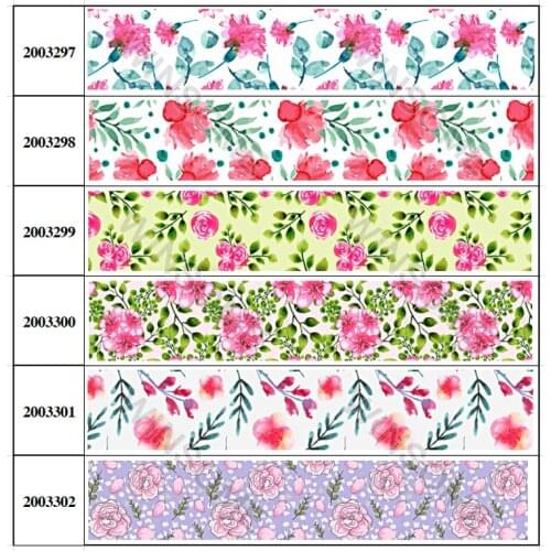 10yards different sizes red flowers pattern printed grosgrain ribbon