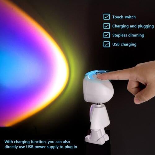 2021 Robot Atmosphere Light 360° Sunset Red Lamp Stepless Dimming Projector Night Lamp LED Rainbow Lamp Sunset Projector Lamp