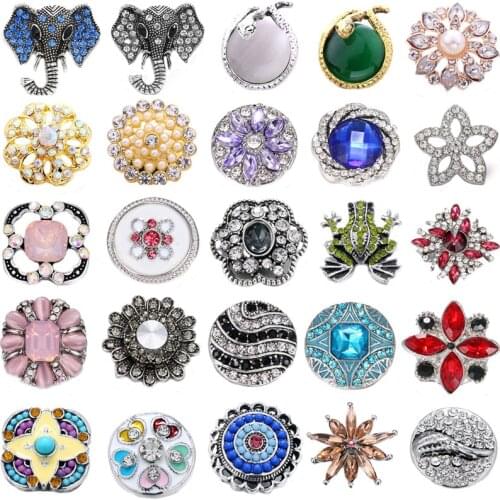 5pcs/lot Snap Buttons Jewelry Crystal Metal Bird Heart Elephant Flower Fit 18mm Snap Button Bracelet Jewelry DIY Accessories