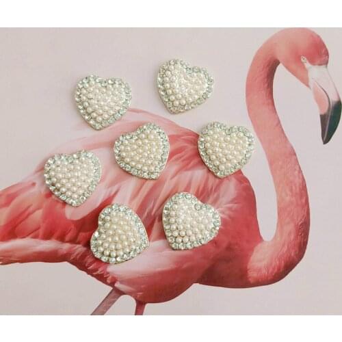 5 pcs/lot DIY Jewelry Accessories Handmade Wedding Rhinestone Heart Buttons Diy-Craft Pearl Alloy Diamond Phone Case Accessories