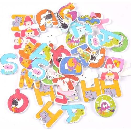 50pcs Mixed Wood Letter/Alphabet Buttons Handmake Scrapbooking Crafts Sewing Clothing Accessories Cartoon Painted 30mm mt2672