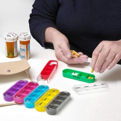7Pcs/ Set Pill Organizer Box Weekly Anti-spilling Carrying Case 7 Compartments Travel Medication Reminder Pill Box for Health