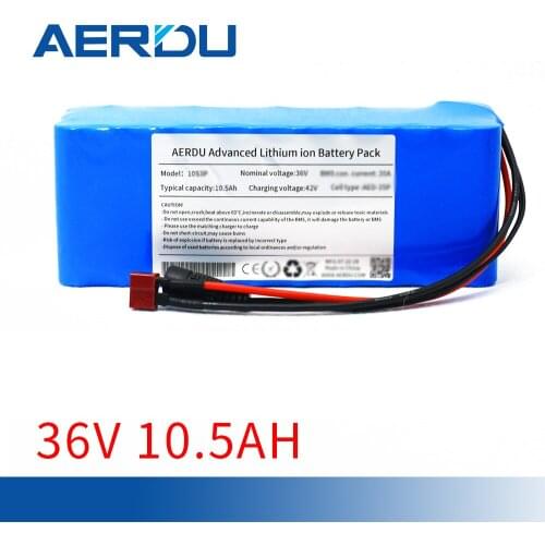 AERDU 10S3P 42V 36V 10.5AH 18650 Liion Battery Pack for Motor Electric Scooter Vehicle Ebike Bicycle Built-in BMS DC XT60 T Plug