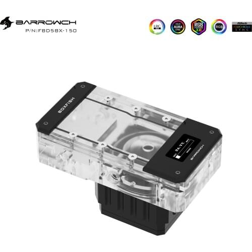 Barrowch Acrylic Transparent Square Digital Reservoir with Pump RGB D5 FBD5BX 150mm 200mm