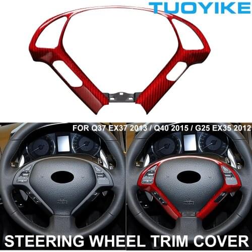 Car Styling Real Black / RED Carbon Fiber Steering Wheel Trim Cover Sticker For INFINITI G37 EX37 2013 G40 2015 G25 EX35 2012