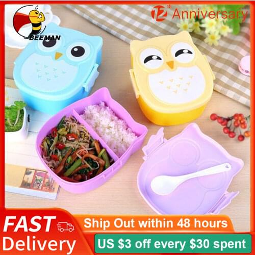 BEEMAN Cute Cartoon Owl Lunch Box Food PP Plastic Storage Box Portable Children Student Heat Preservation Kitchen Utensils