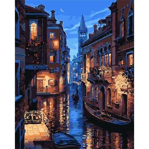 Frameless Venice Night Landscape DIY Digital Oil Painting By Numbers Europe Abstract Canvas Painting for Living Room Wall Art