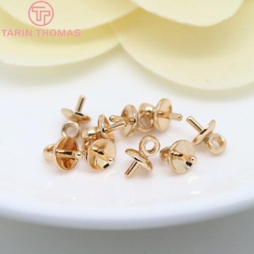 20PCS 5MM 24K Champagne Gold Color Plated Brass Half hole Pearl Beads Connect Charms Beads Caps High Quality Jewelry Findings