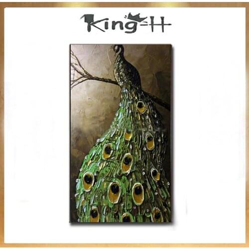 Pure Hand-painted Colorful Animal Painting Acrylic Peacock Oil Painting for Special Wall Decor Textured Knife Peacock Painting