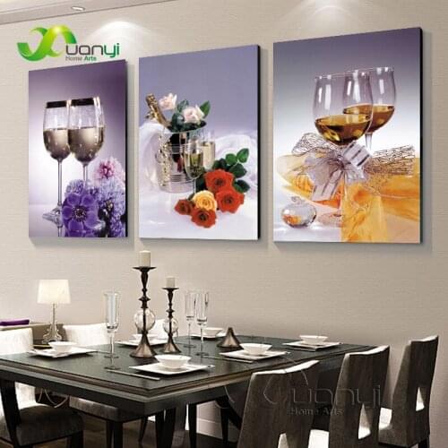 Nordic Style Flower Canvas Art Poster Red Wine Glasses Modern Kitchen Oil Painting Wall Art Painting Bar Dinning Room Decoration