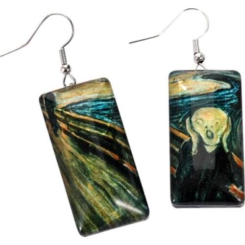 Ethnic Style Drop Earrings Resin Rectangle Oil Painting Ear Dangle Jewelry Long Earring Exquisite Bijoux Pendant Dropshipping