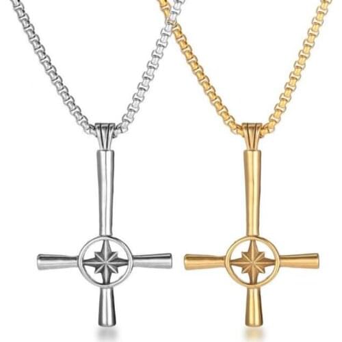 European and American Popular Classic Punk Mysterious Gold Plated Six Pointed Star Cross Pendant Necklace Mens Amulet Jewelry