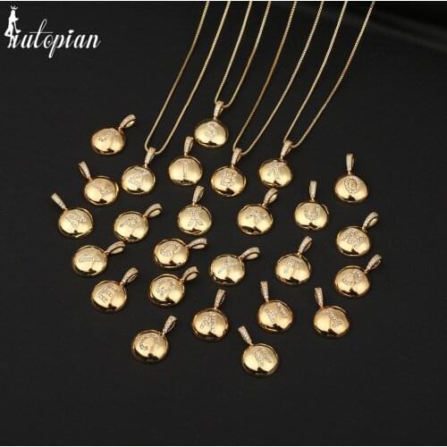 Iutopian Summer New Arrival Round Letter A-Z Necklace Couple Jewelry 18K Gold Plated Gift For Her #HX004