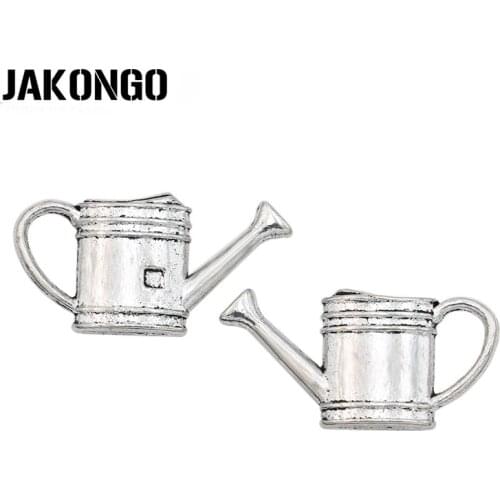 JAKONGO Antique Silver Plated Kettle Watering Can Charms Pendants for Jewelry Making Bracelet DIY Handmade Craft 27x14mm