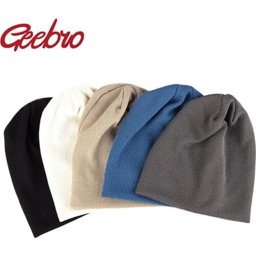 Geebro Women Men Casual Cotton Spring Unisex Ribbed Beanies Caps Autumn slouch Skullies Hat Ladies Solid Plain Hip Hop Hats