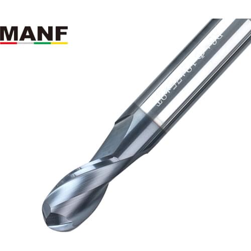 MANF Milling Cutter 2 Flute HRC50 4mm 6mm 8mm Tungsten Steel Sprial Ball Nose End Milll CNC Tungsten Cobalt Alloy End Millls