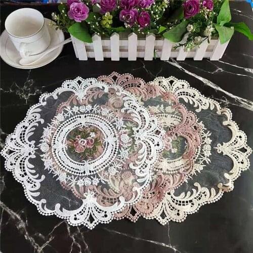 Round 30cm European Retro Embroidery Table Mat Coffee Tea Wine Cup Coaster Plate Food Fruit Cover Cloth Banquet Party Decoration