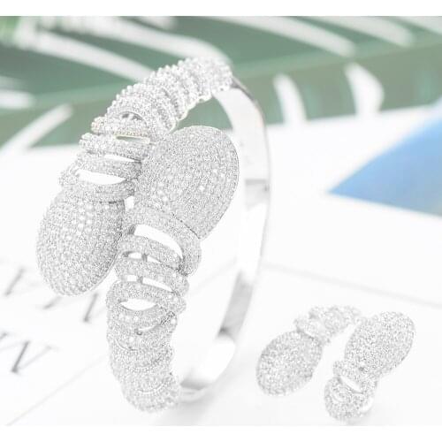 LARRAURI 3 Colors Luxury Bangle/Ring Jewelry Sets For Women Cubic Zirconia Dubai Women Noble Female Charms Jewelry Accessories