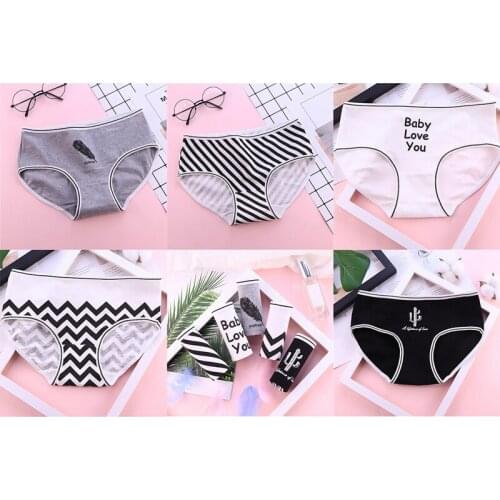 Hot kf-Simple Patterned Cotton Underwear Women Fashion Cute Cartoon Panties Soft Seamless Briefs Female