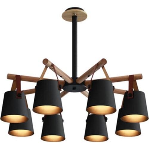 Nordic iron & solid wood chandelier E27 led creative personality belt loft chandelier for kitchen living room bedroom restaurant