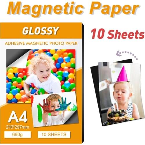 UniPlus 10 Sheets A4 Magnetic Printer Paper High Glossy Adhesive Photo Paper DIY Album Sticker for Inkjet Printer Sticky Magnet
