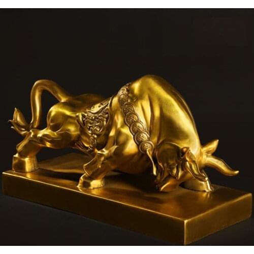 Cow ornaments brass Bull Statue Big Wall Street Bronze Fierce Bull Sculpture Home Living Room Study Mascot Decoration Accessorie