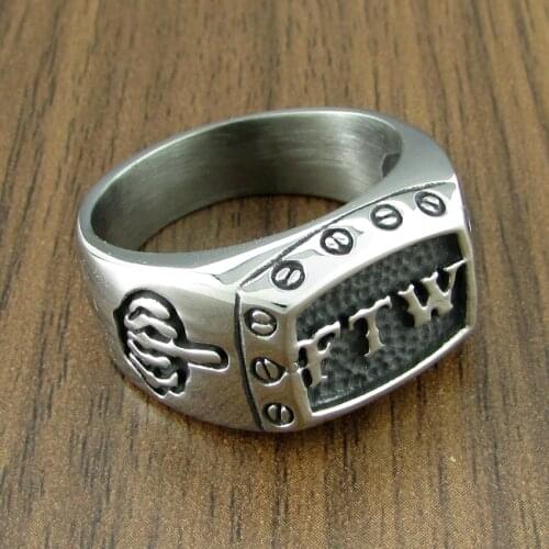 Free Shipping Punk Size 7-15# FTW Mechanical Screw Womens Biker Exquisite 316L Stainless Steel Motorcycle Middle Finger Ring