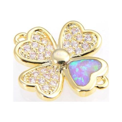 Fashion Korean Trendy Jewelry Material Micro Pave Crystal Color Opal Clover Pendant DIY Bracelet Necklace Accessories
